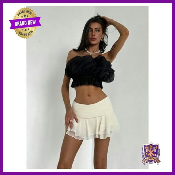 Mesh Ruffle Mini Skirt Tiered Flared Party Skirt Women's XS-L - Picture 7 of 7